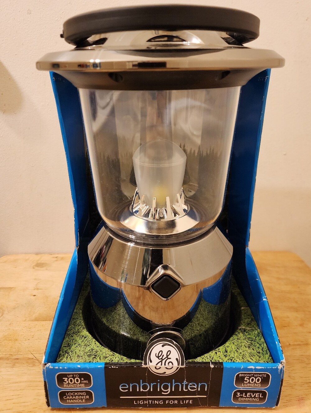 GE Enbrighten LED Lantern - Portable Chrome Colored Camping Light 500 Lumens